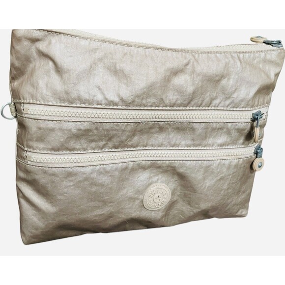 Kipling Crossbody Bag Metallic CHAMPAGNE Nylon ALVAR Zip Pockets Travel Purse - Picture 4 of 4